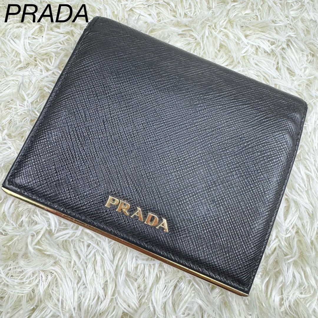 PRADA 財布二つ折りコンパクトサフィアーノレザーゴールド