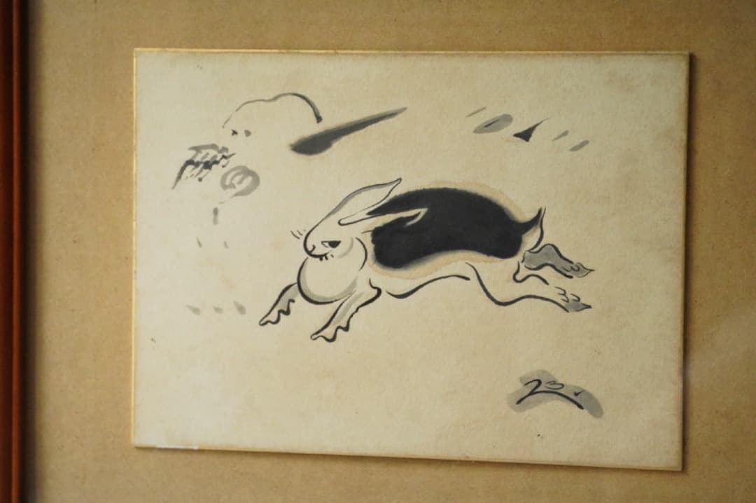 再掲載】バーナードリーチ 素描 因幡の白兎 うさぎ 色紙 民藝 民芸