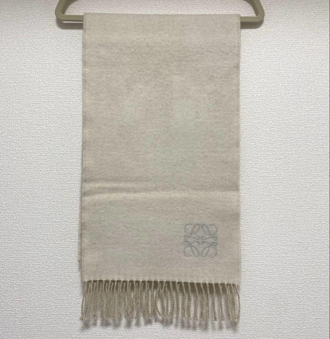 LOEWE ロエベ バイカラースカーフ マフラー アイボリー サンド LOEWE（ロエベ） 美品 ウール＆カシミヤ バイカラー スカーフ マフラー