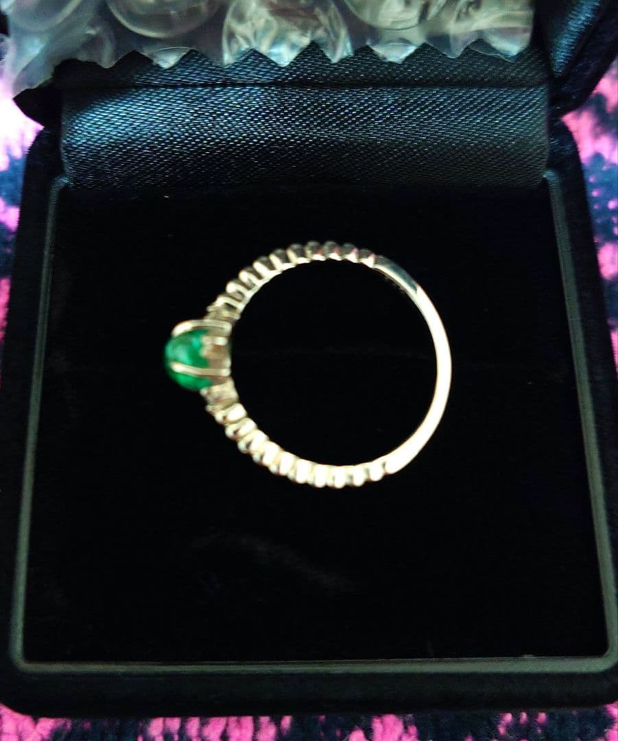 く*ろ様 pt900 パライバトルマリン　カボションカット　リング