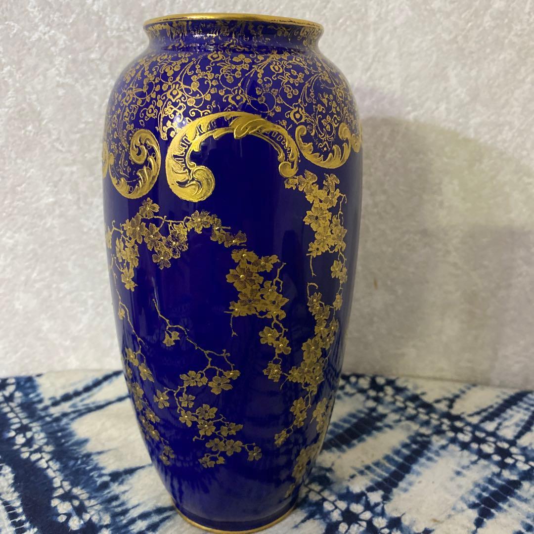 ロイヤルドルトン　金彩瑠璃花瓶