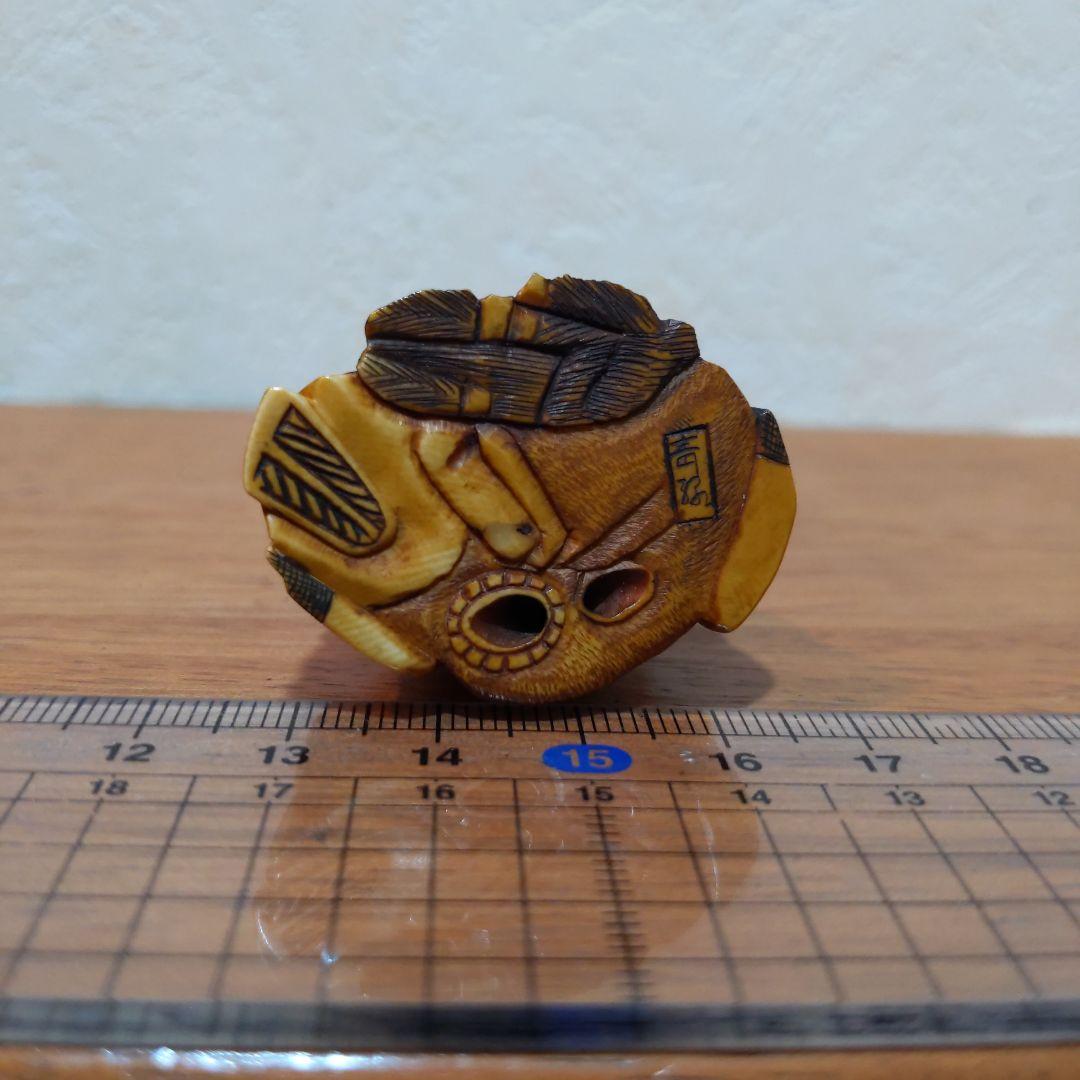 時代提げ物 七福神根付 天然素材 在銘【寿老人】高さ約3.5cm 重