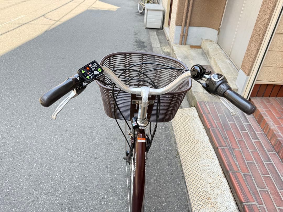 大阪府 パナソニック 電動アシスト自転車 ブラウン 前バスケット付き