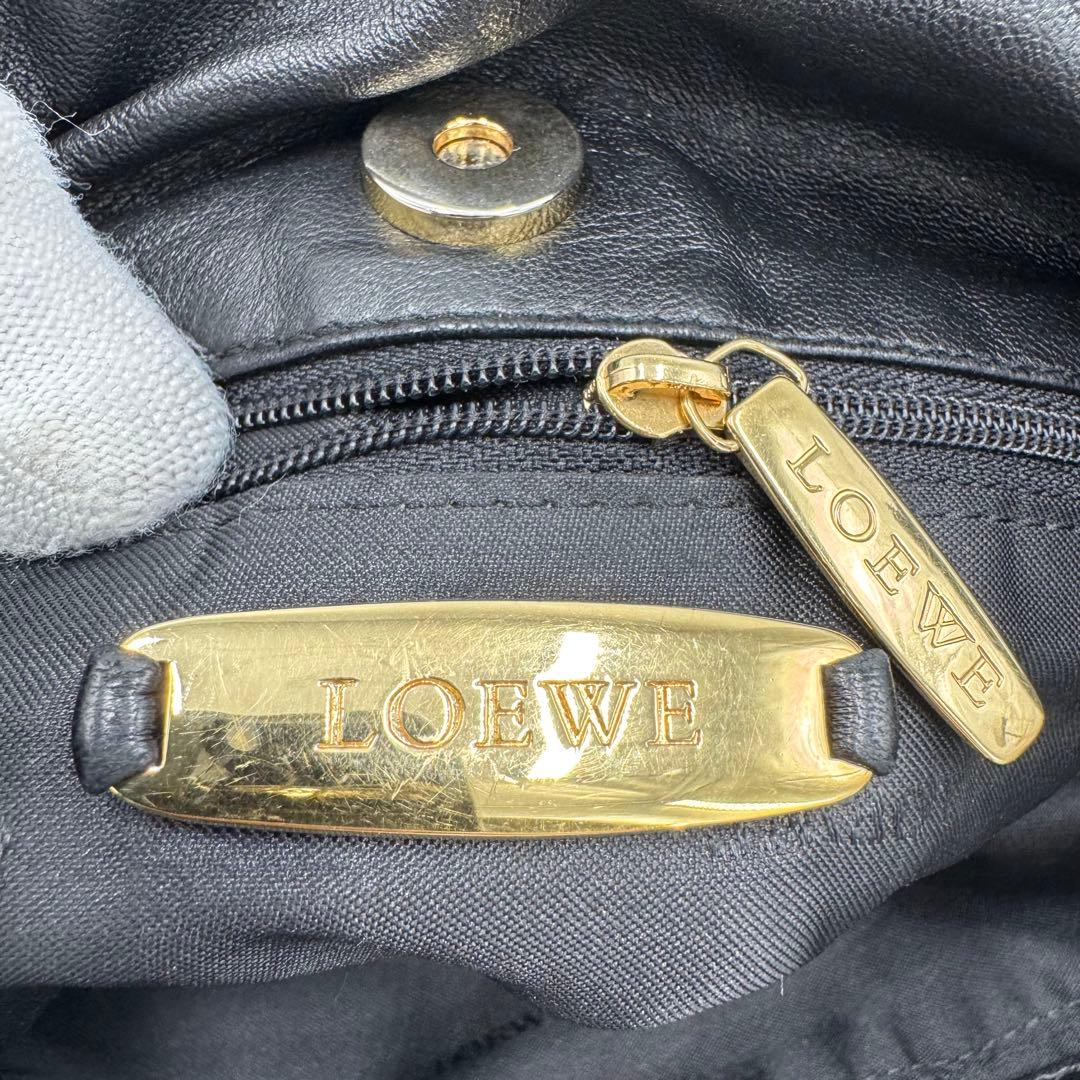 ロエベ フラメンコ アナグラム ナッパレザー ショルダーバッグ 巾着 ブラック