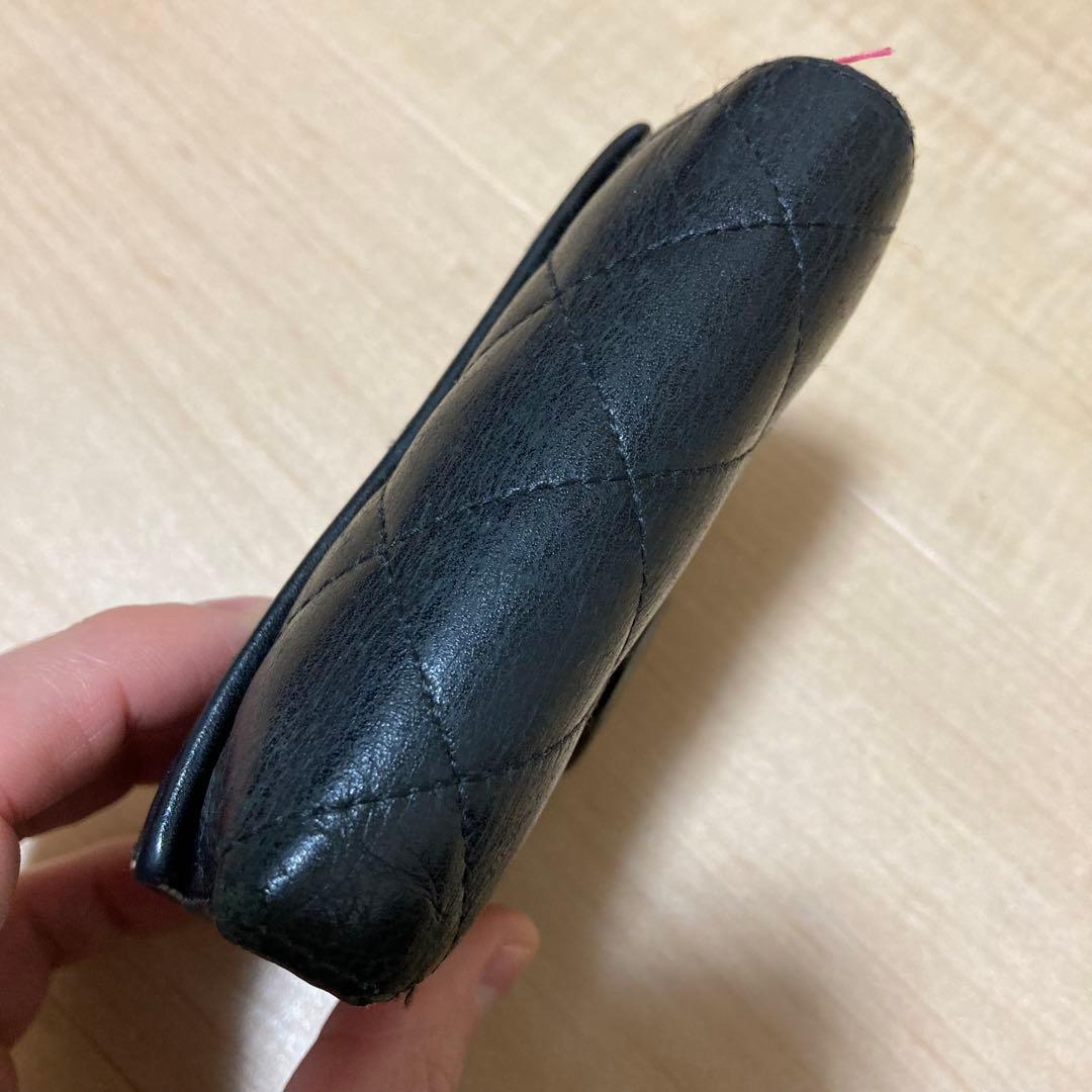 シールあり！シャネル CHANEL カンボンライン Wホック 二つ折り財布 黒