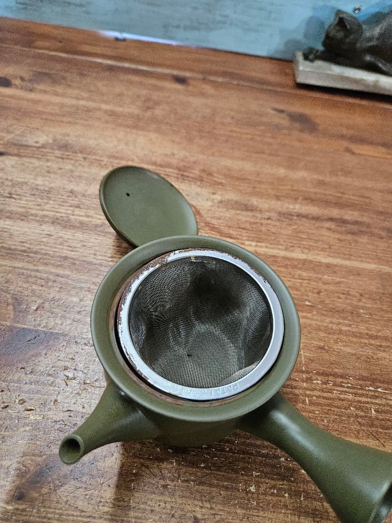 常滑名工 吉川秀樹 ( 雪堂 ) 作 急須 緑泥 常滑焼 壷堂刻 富嶽三