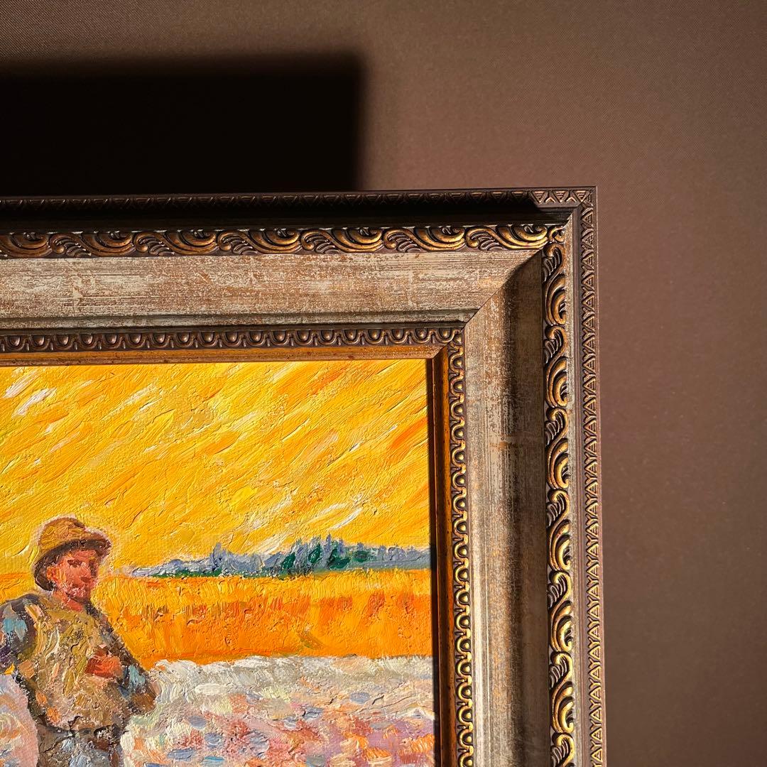 ★秀作★手書き油絵 ゴッホ 種蒔く人 肉筆絵画 額付き インテリア 油彩画