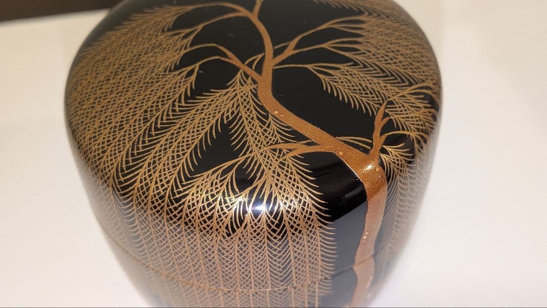 柳橋蒔絵 棗』宗水作 茶道具 共箱共布 清水宗水 内銀溜塗