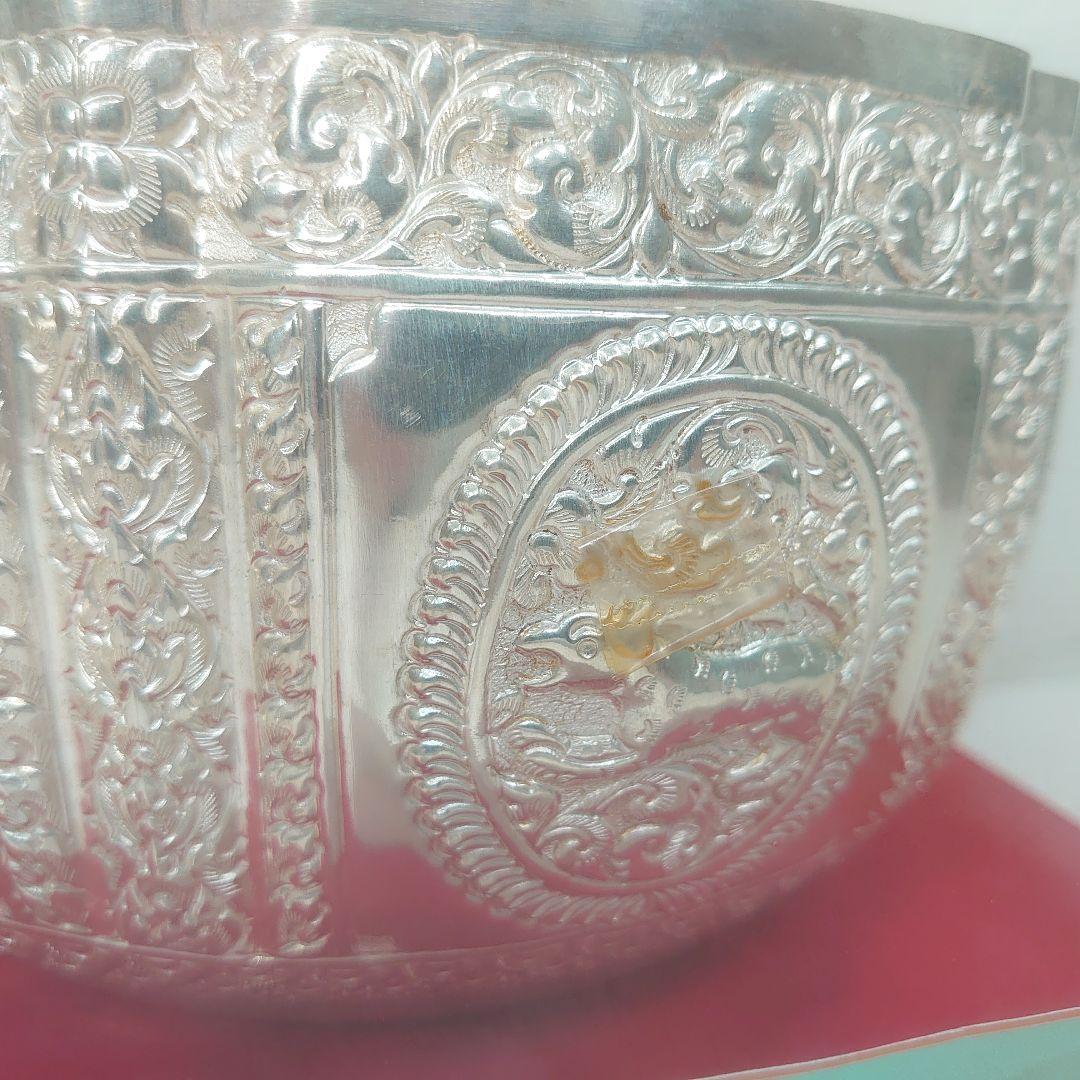 ケ*ン様 銀杯 銀細工 銀製ボウル 直径約21cm ラオス 1997年 ガラスケ