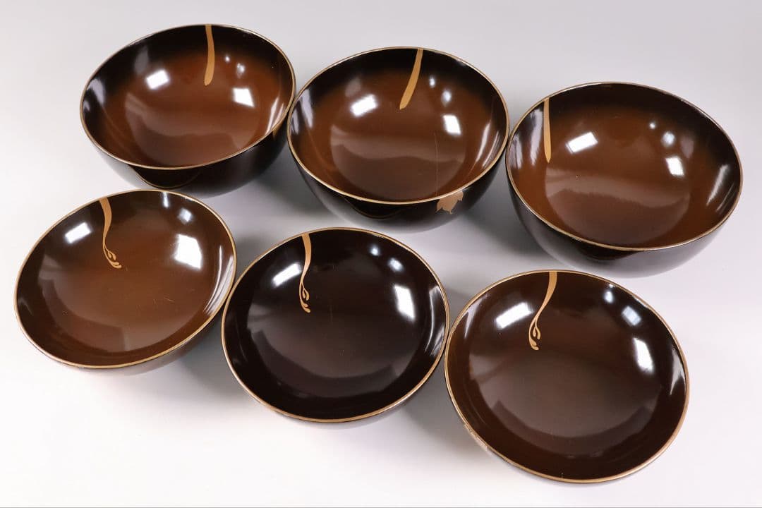 CM415】訳あり 時代輪島 蝶と牡丹 黒塗椀 三客 天然木漆塗 明治大正