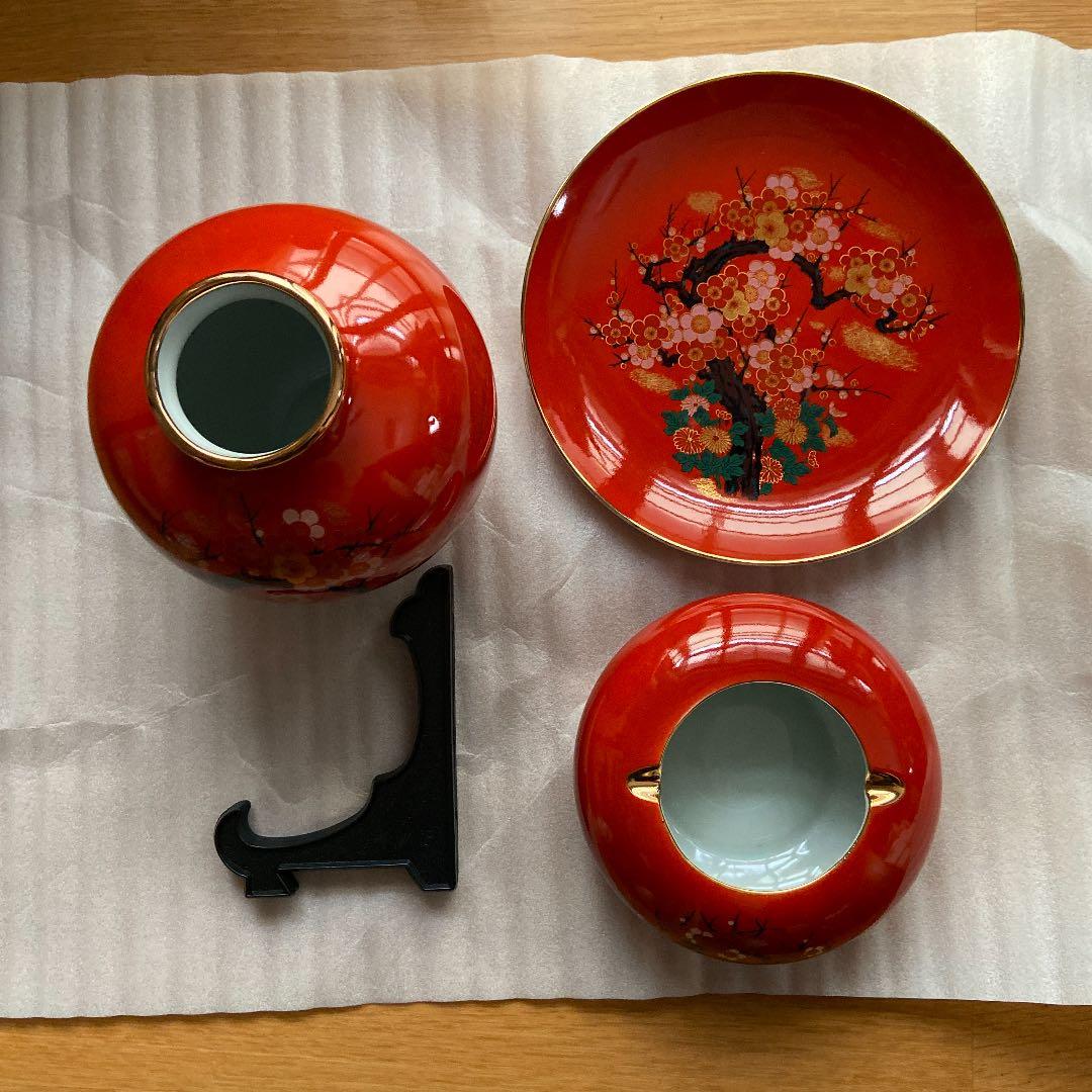 蔵出し！昭和レトロ【 飾り皿・花入・灰皿・皿立て・松梅菊 】金彩4点