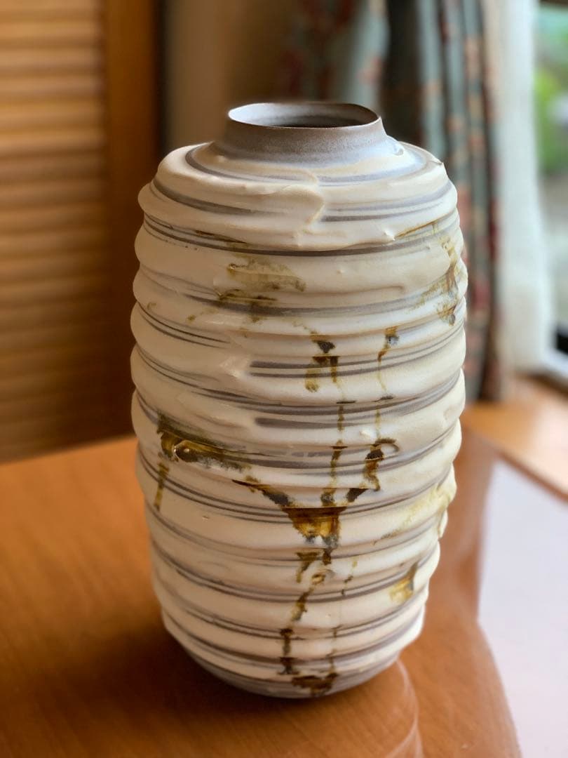 昭和レトロ未使用保管品 常滑 翠窯 陶芸大きな花瓶壺華道ベージュと茶