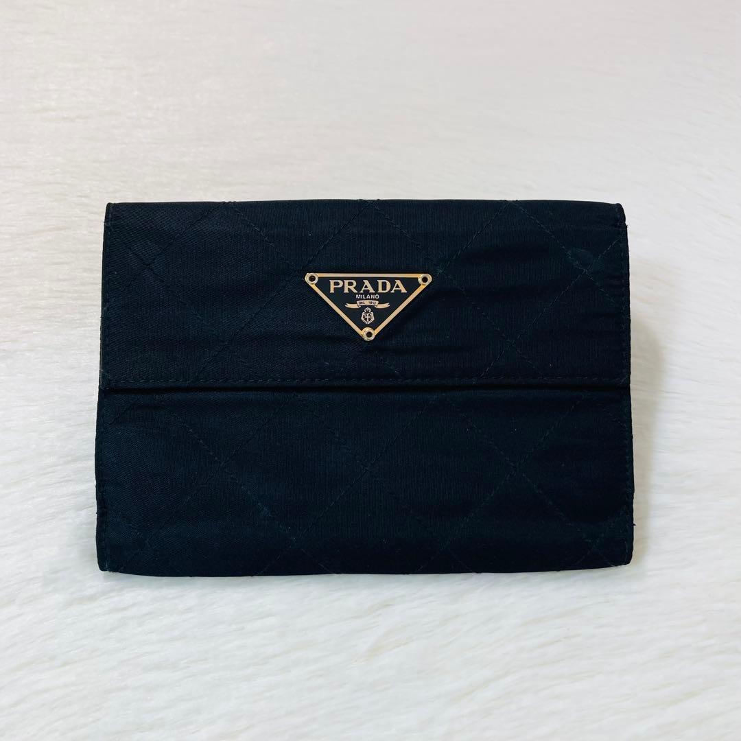 PRADA プラダ お買い得品 二つ折り キルティング 財布 黒 三角ロゴ