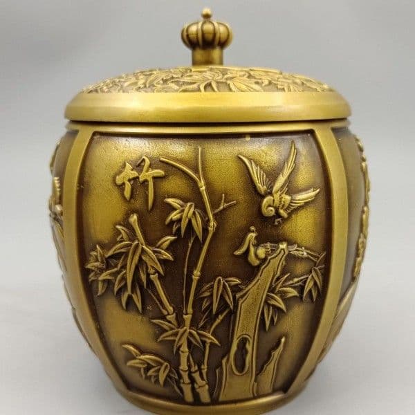 銅製 梅蘭竹菊銅缶 茶壺 茶道具 香道具 博古架 装飾品 工芸品 置物