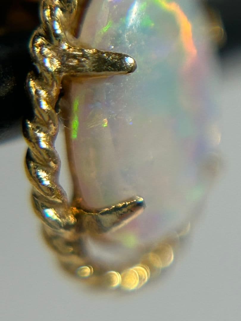 K18 ピアス 金装飾枠 天然オパール レアデザイン 年代物 K18 デザイン