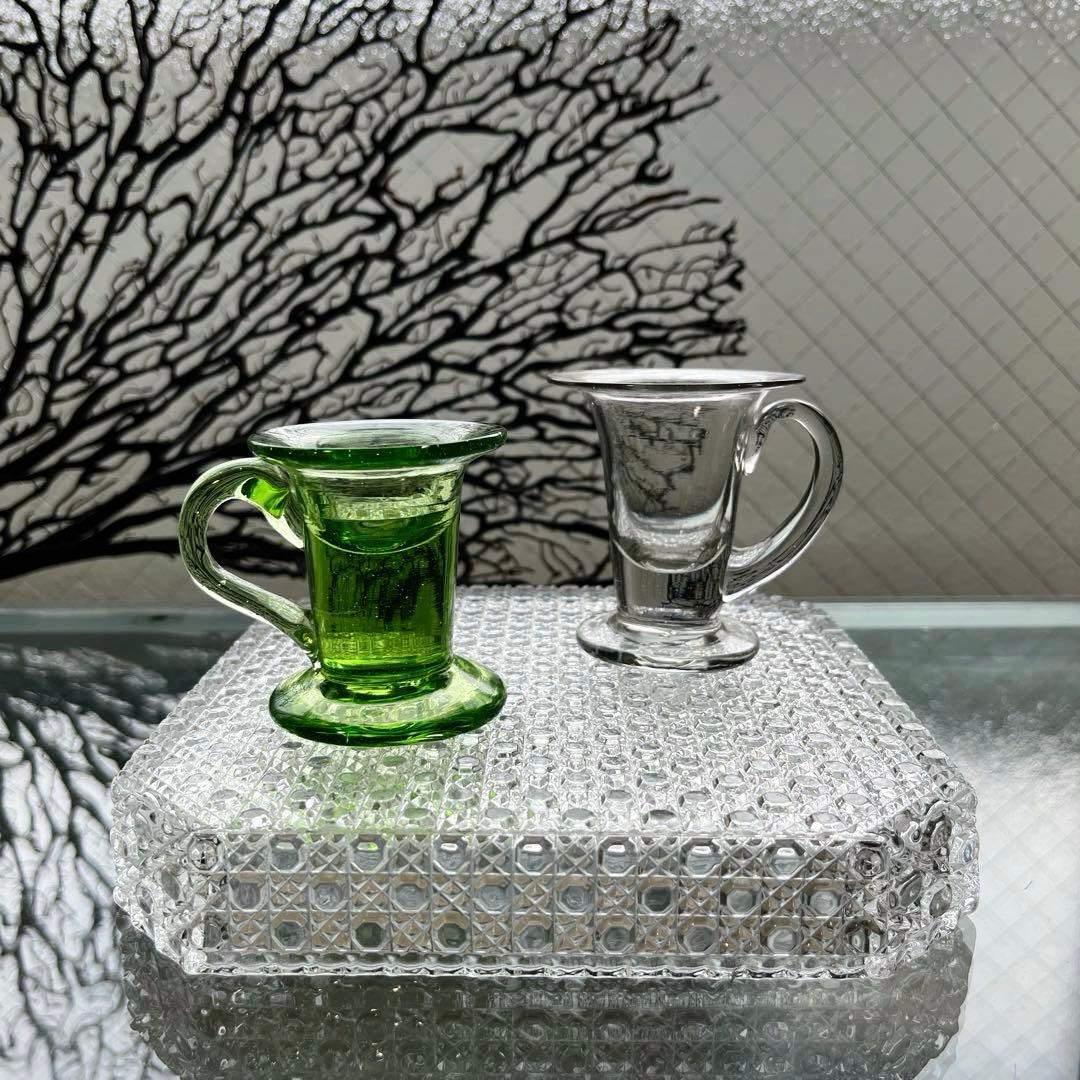 骨董 時代ガラス ゆらゆら銀色 反り口 アイスクリームコップ 氷コップ