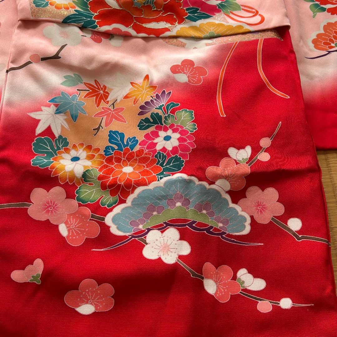 七五三 3歳 被布 着物 絹 三歳 赤 ピンク 753 子供着物 パステルカラー