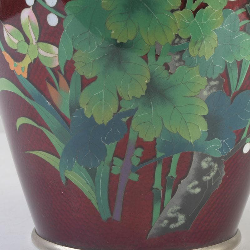 七宝焼　赤透釉　四君子文　花瓶　高さ約31㎝　V　9737A