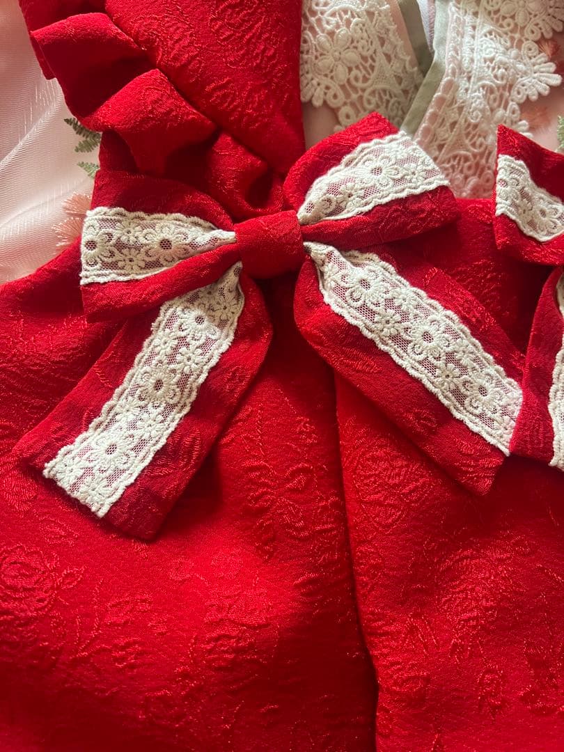 七五三用衣装と靴 ピンクでお花柄刺繍キャサリンコテージ　100センチ　つけ毛付き