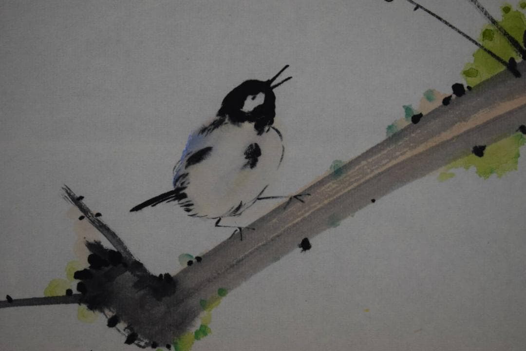 真作/近藤杉石/春眠不覚暁/梅に小禽図/桐共箱付/布袋屋掛軸HH-714