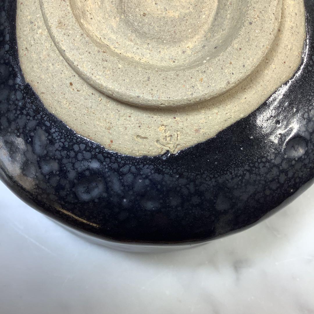 笹川焼　銀油滴　茶碗　折谷隆一作　共箱　共布