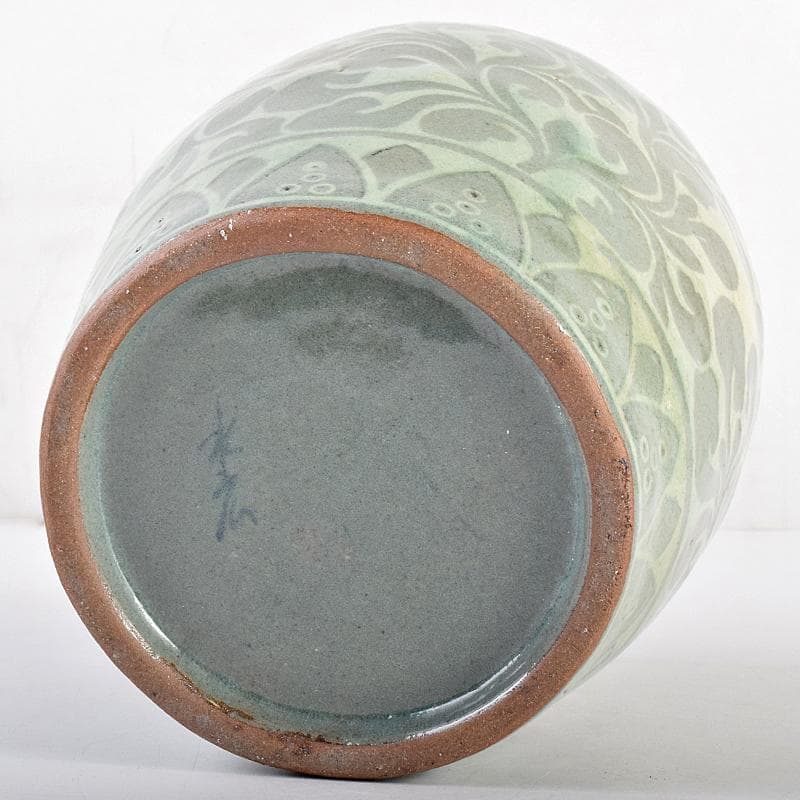 韓国 水広陶窯 李貞夏作 公式 高麗青磁 花文 水指 合わせ箱 V R7713B