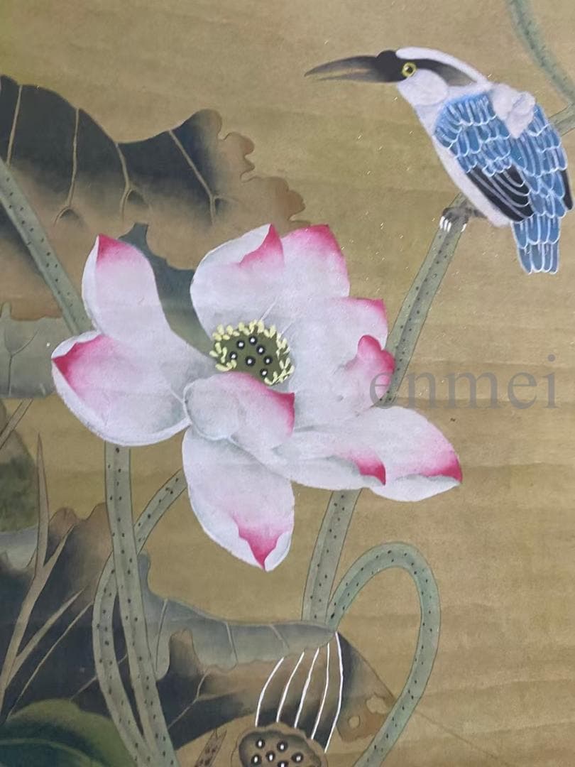 中国古美術・旧藏 明代風・吕紀款・花鳥図・四尺中堂掛軸・