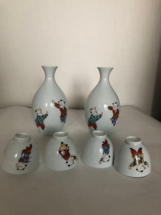 酒器揃 奥川俊右衛門 白磁 色絵 唐子