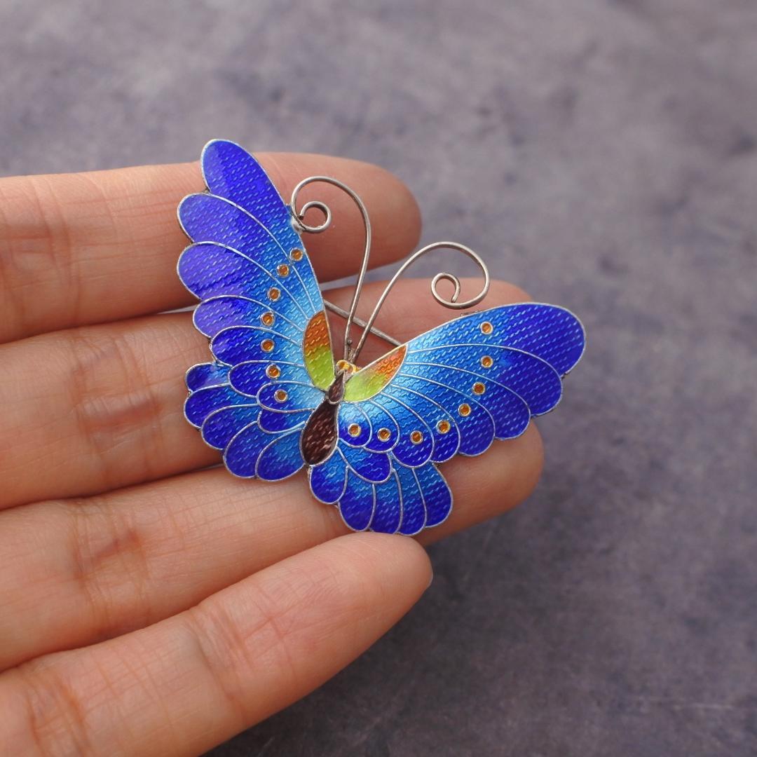 北欧ノルウェー◇ヴィンテージブローチ◇蝶々◇ブルーバタフライ