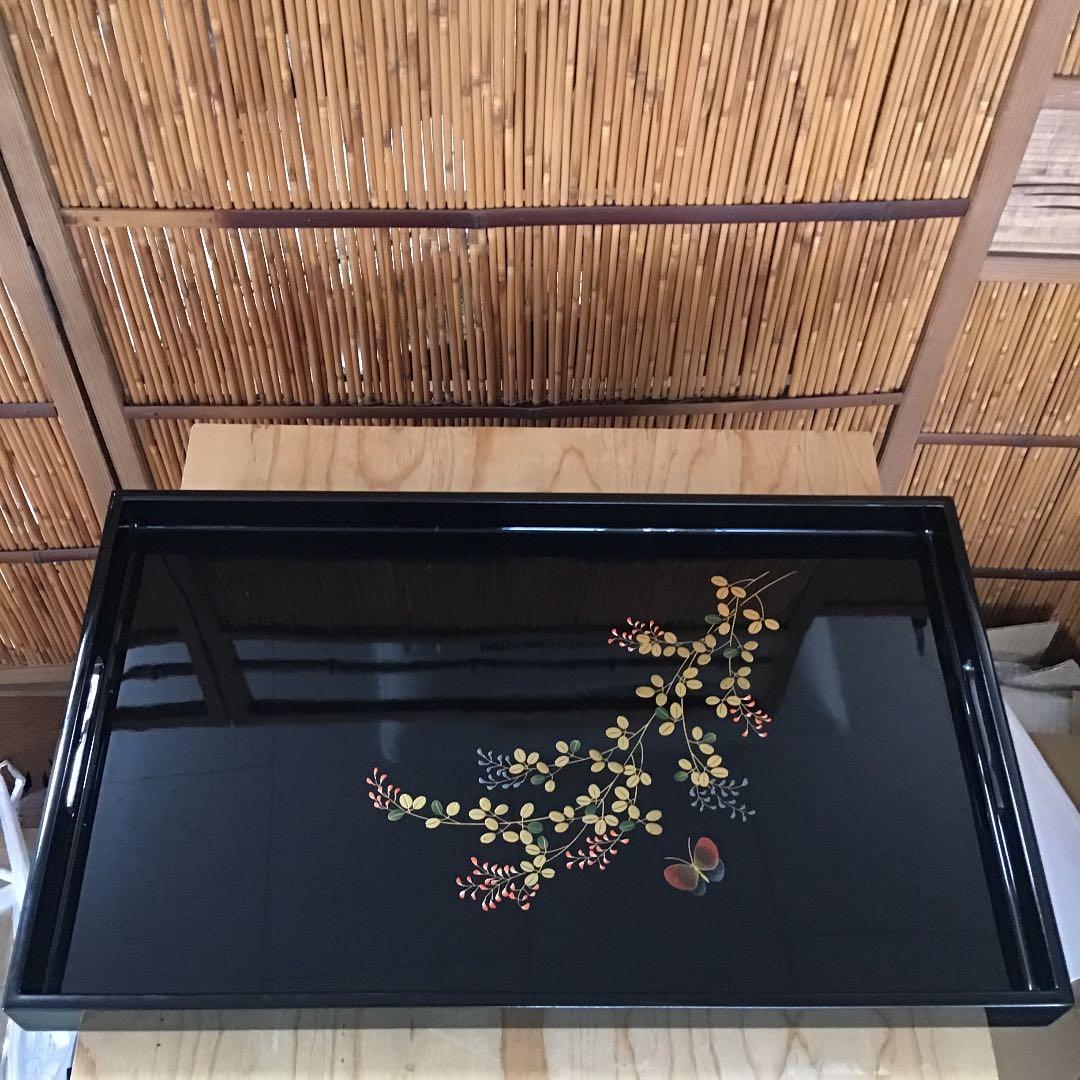 茶道具 美術漆器 お盆 萩と蝶 No422B 茶道具 美術漆器 お盆 萩と蝶 No422B