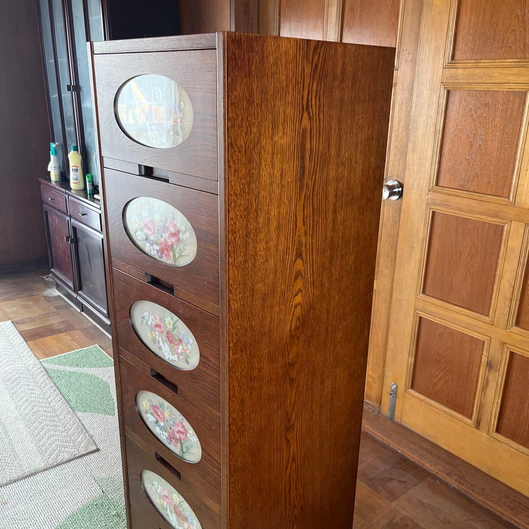 戸塚さ刺繍 木製花柄5段チェスト