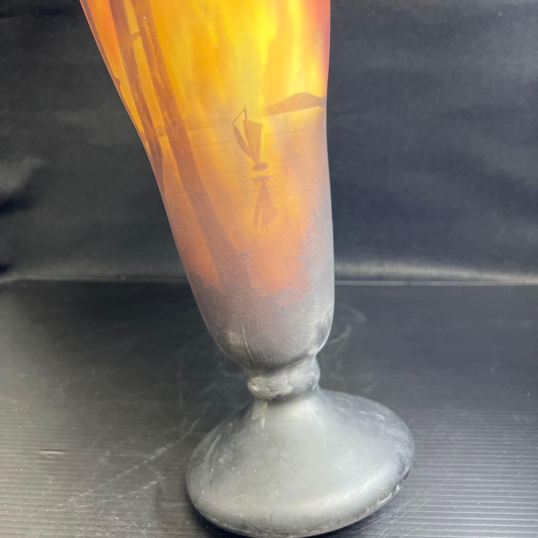 19世紀 ドーム・ナンシー 在銘 異色ガラス溶込酸化腐食彫花入 高