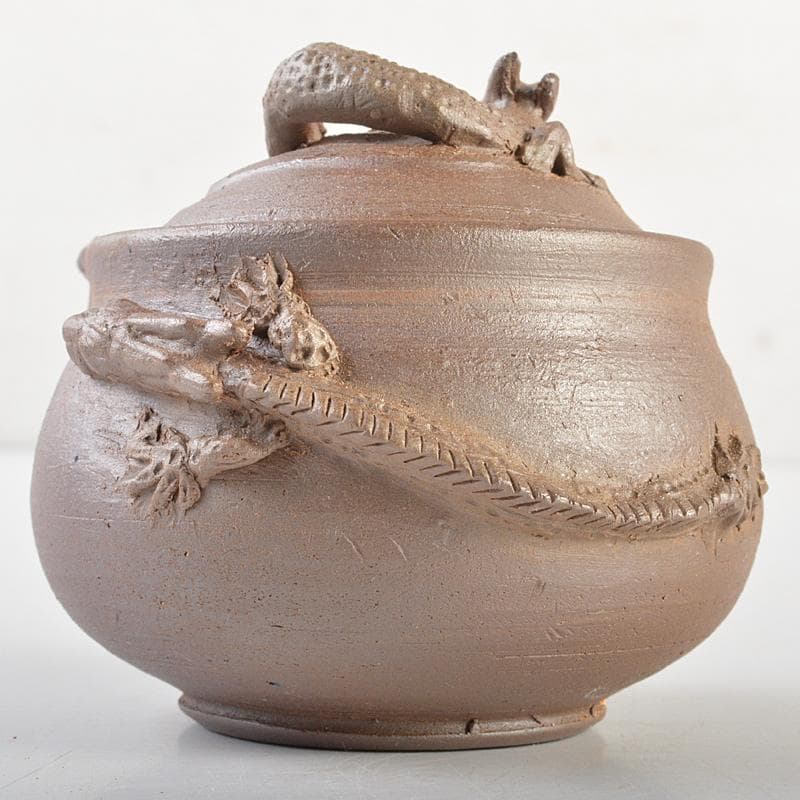 煎茶道具　備前焼　緒方一輝作　宝瓶　共布共箱　M　R7490