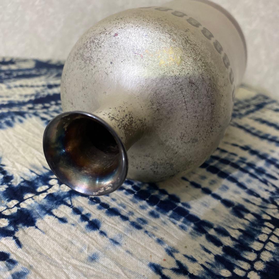 河内光昭作 銀製銅製 花瓶