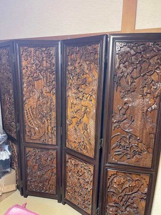 最終値下げ済】屏風 彫刻 木彫り