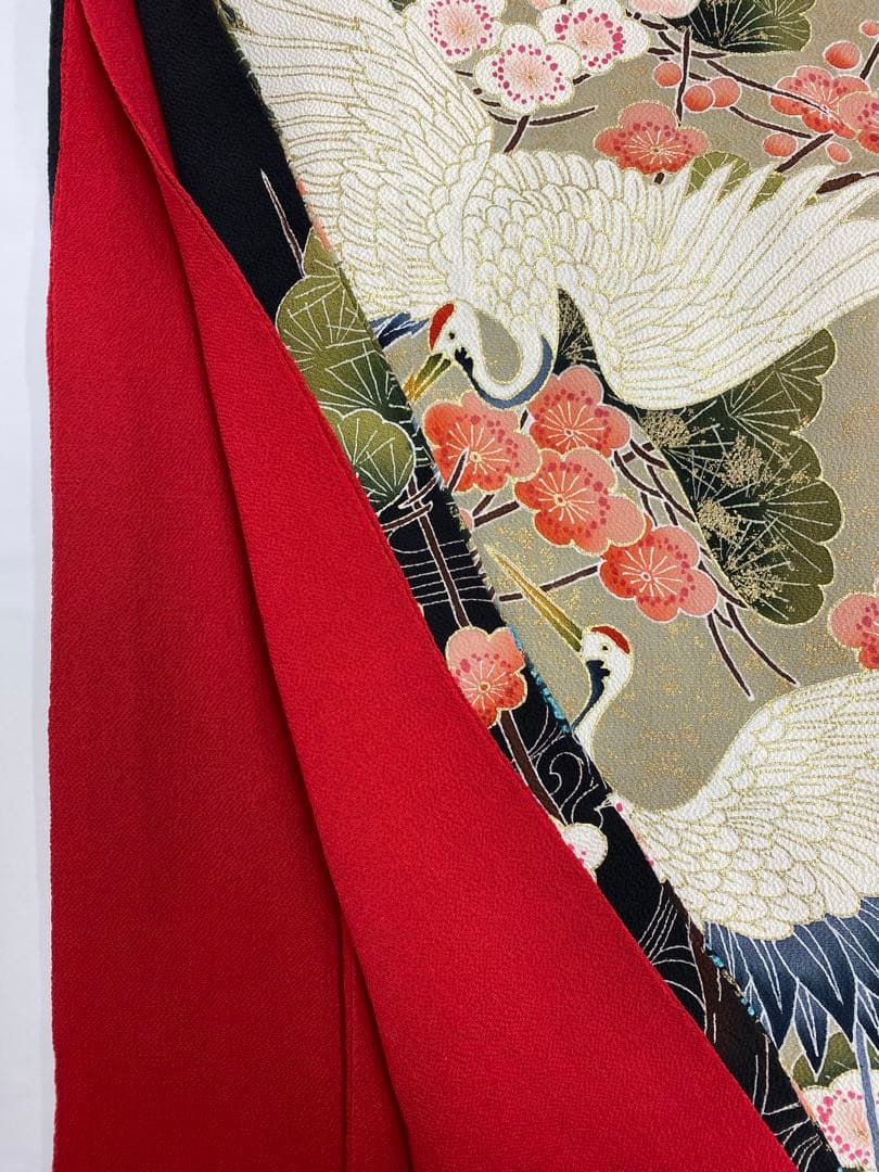 引き振袖 婚礼 花嫁用 鶴 藤 ちりめん比翼付き 正絹 身丈193cm