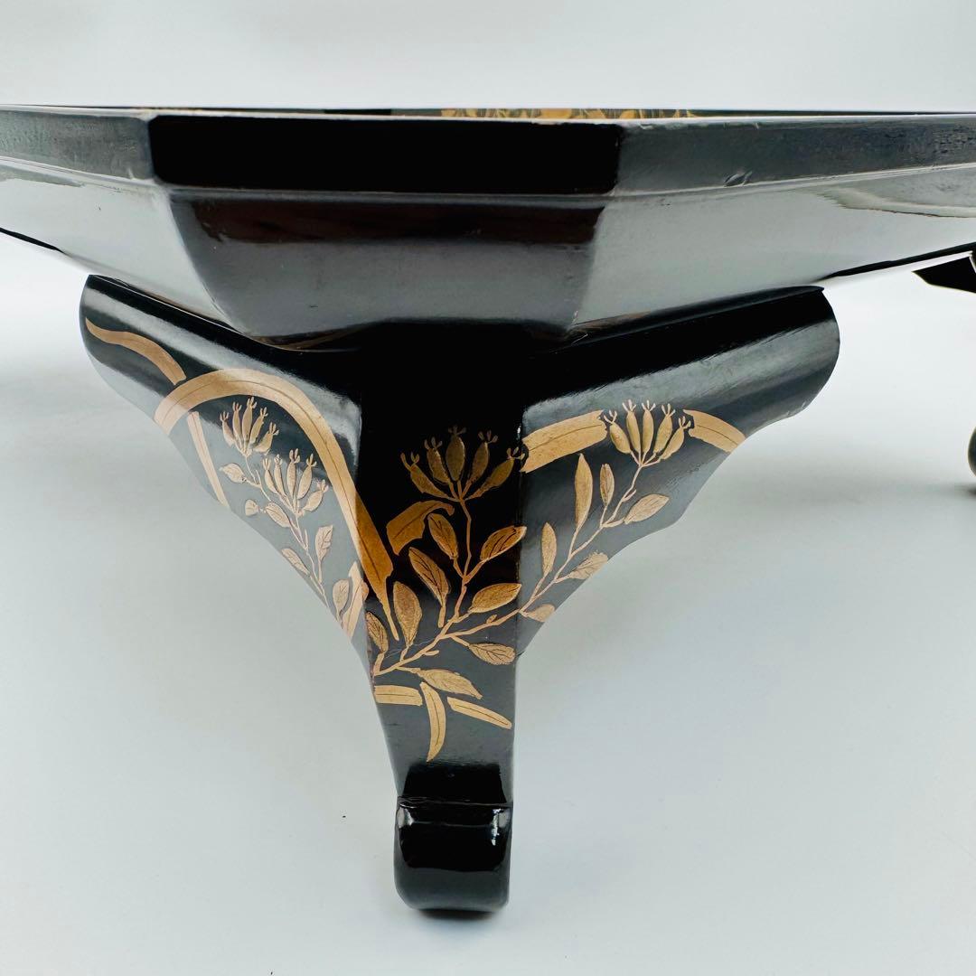 【長野横笛　黒箪花蒔絵香盆　膳　卓】漆芸　木箱　伝統工芸　明治　京漆器　秋草