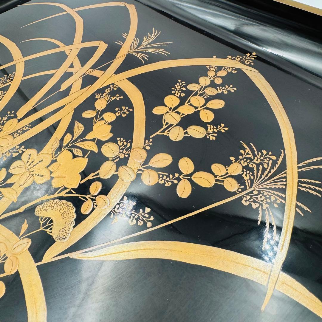 【長野横笛　黒箪花蒔絵香盆　膳　卓】漆芸　木箱　伝統工芸　明治　京漆器　秋草