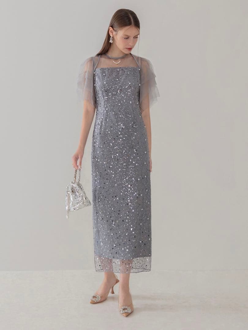 スパンコールパールミックスボレロIラインワンピースドレス結婚式