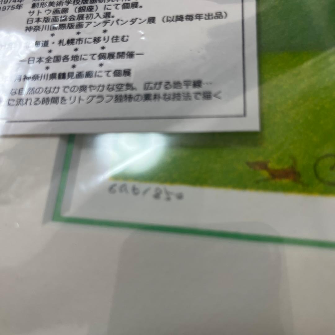 府川誠 リトグラフ 緑色フレーム 自転車 風の向