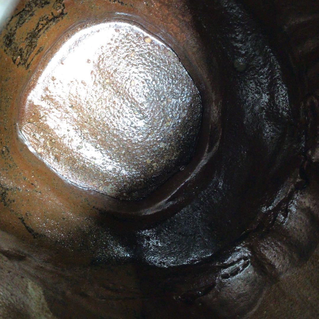 Ｎ６０５　扁壺　『益子窯　木村充造』『青釉流文』『花生』　共箱　花器