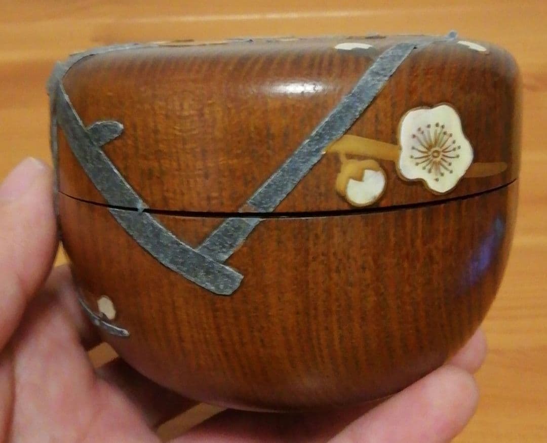 書付有信斎作塊木梅捻螺鈿棗共箱仕服付茶道具