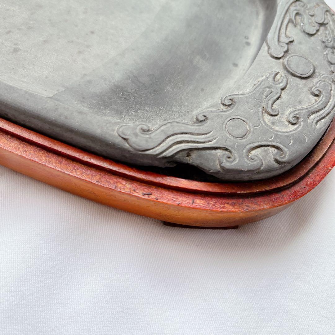 中国　硯＋筆2本　セット販売　石製書道硯　硯箱　すずり　木箱入　書道　習字道具