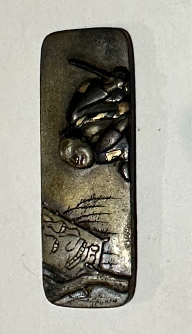 時代 前金具 煙草入 かます 銅製 彫金 金工 象嵌 根付 提物 目貫 妖怪