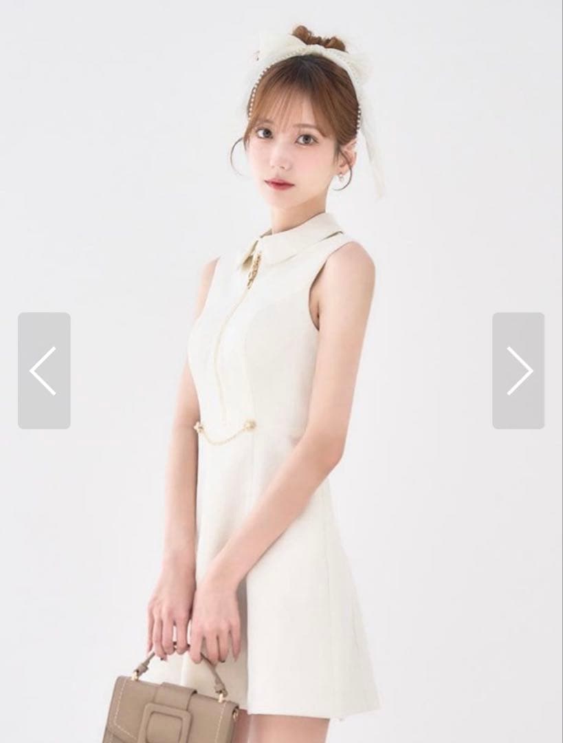 襟付きフロントジップフレアーワンピースドレス/キャバドレス