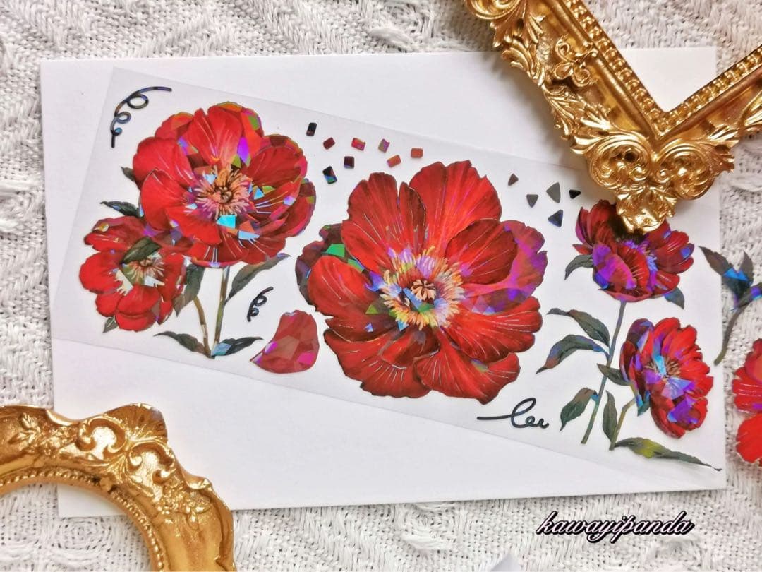 海外マスキングテープ巻売り 綺麗緋夢 フラワー花 贝壳光petテープ