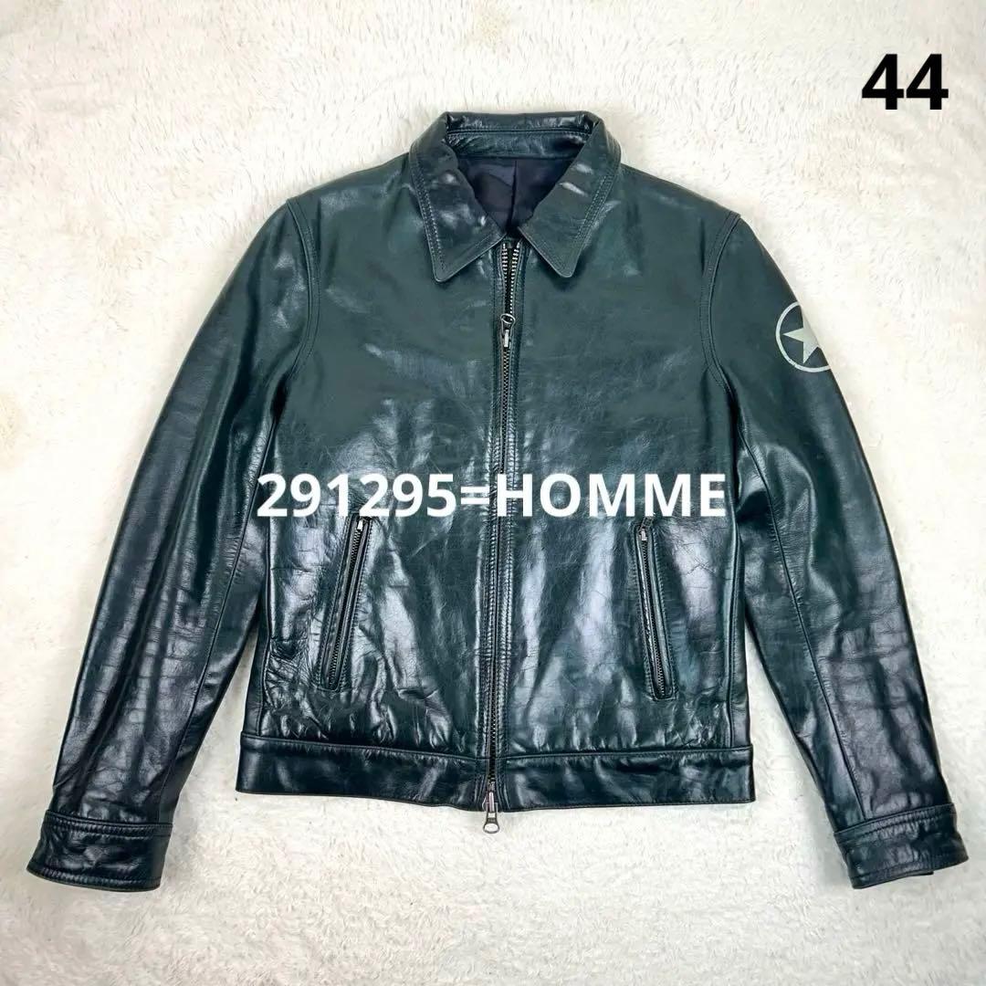 希少カラー 291295=HOMME カウハイド シングルライダース グリーン