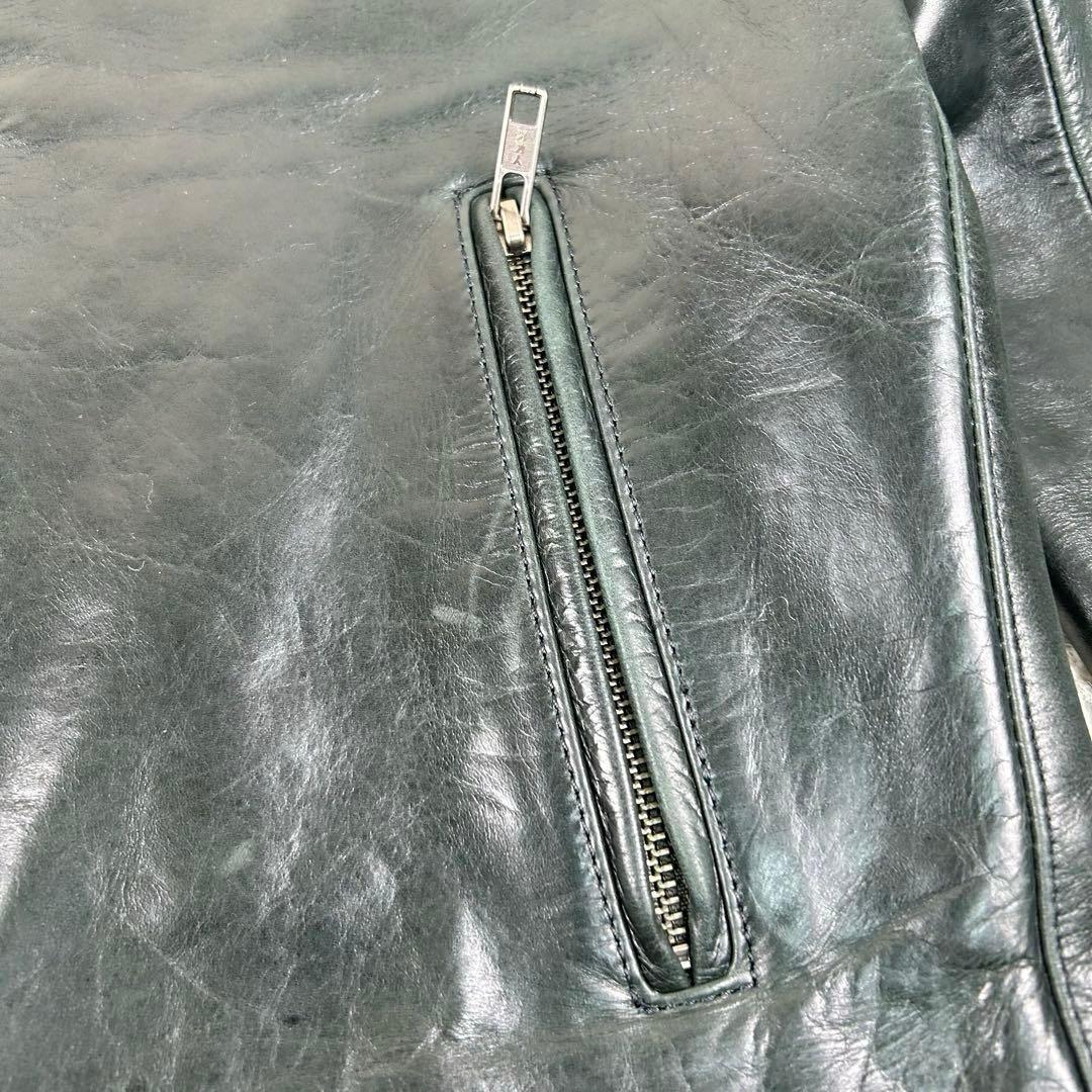 希少カラー 291295=HOMME カウハイド シングルライダース グリーン