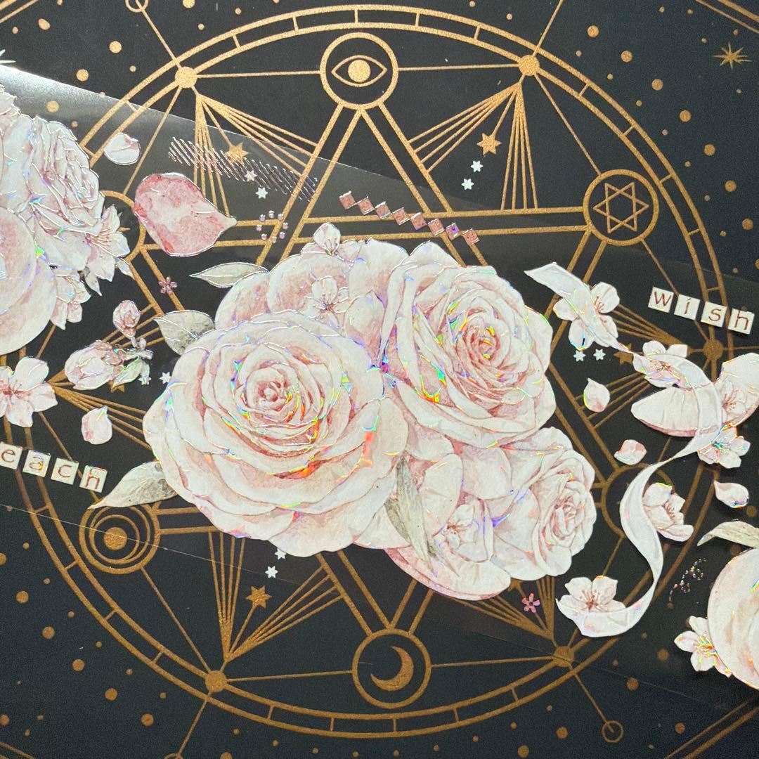 8950】海外 マステ 中古巻 貝殻光マスキングテープ お花系 ピンク