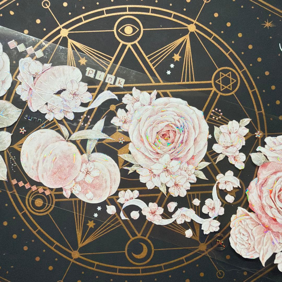 8950】海外 マステ 中古巻 貝殻光マスキングテープ お花系 ピンク